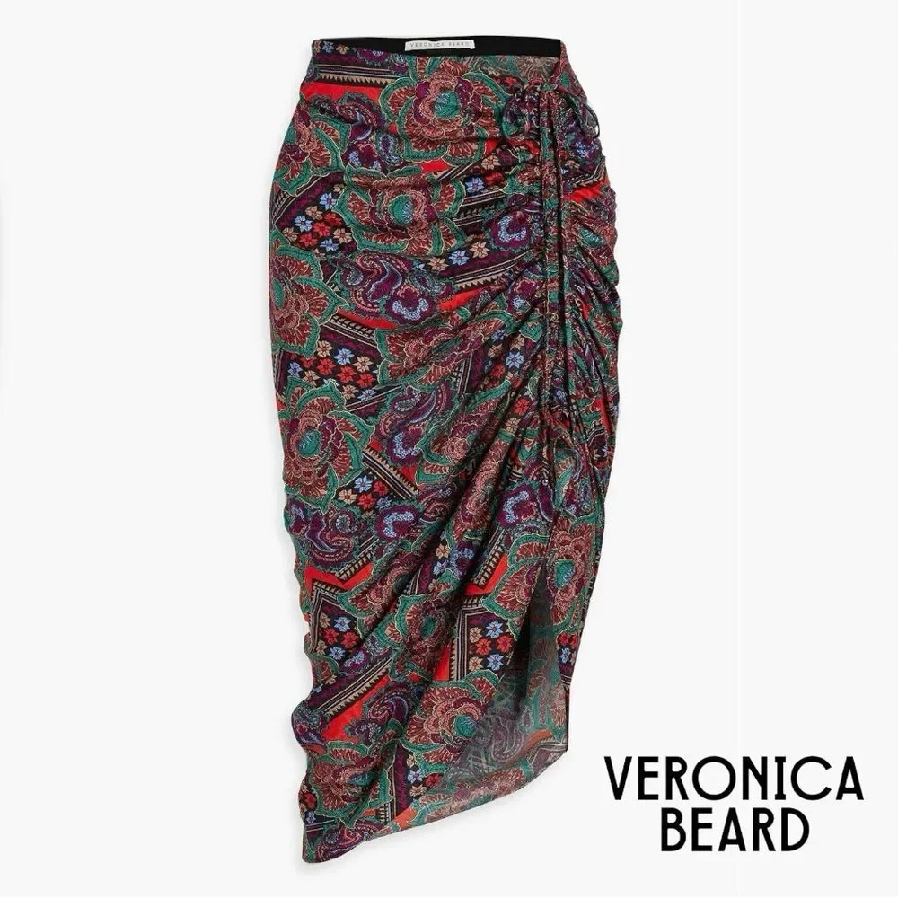 Veronica Beard **NWT** Ari Midi Skirt in Flame Red Multi Paisley Print